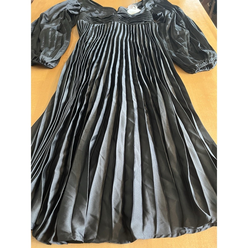 Boohoo Occasion Women's Satin Pleated Plunge Dress Midaxi Black Wedding - Picture 5 of 16